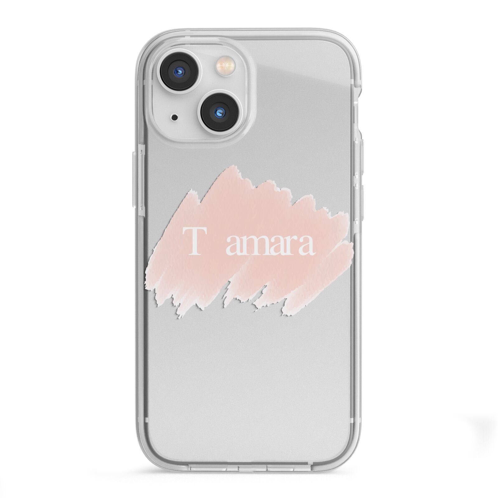 Personalised See Throiugh Clear Name iPhone 13 Mini TPU Impact Case with White Edges
