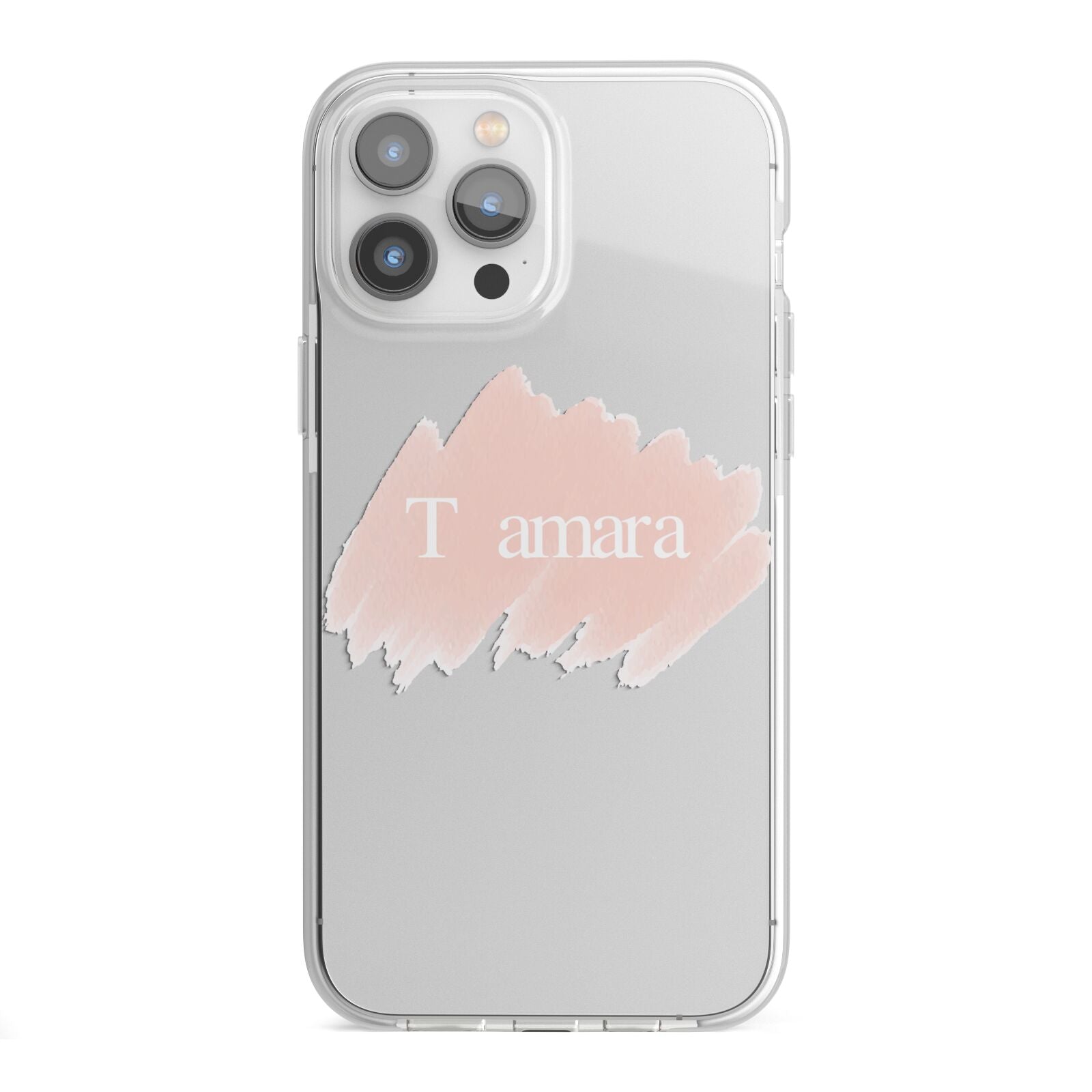 Personalised See Throiugh Clear Name iPhone 13 Pro Max TPU Impact Case with White Edges