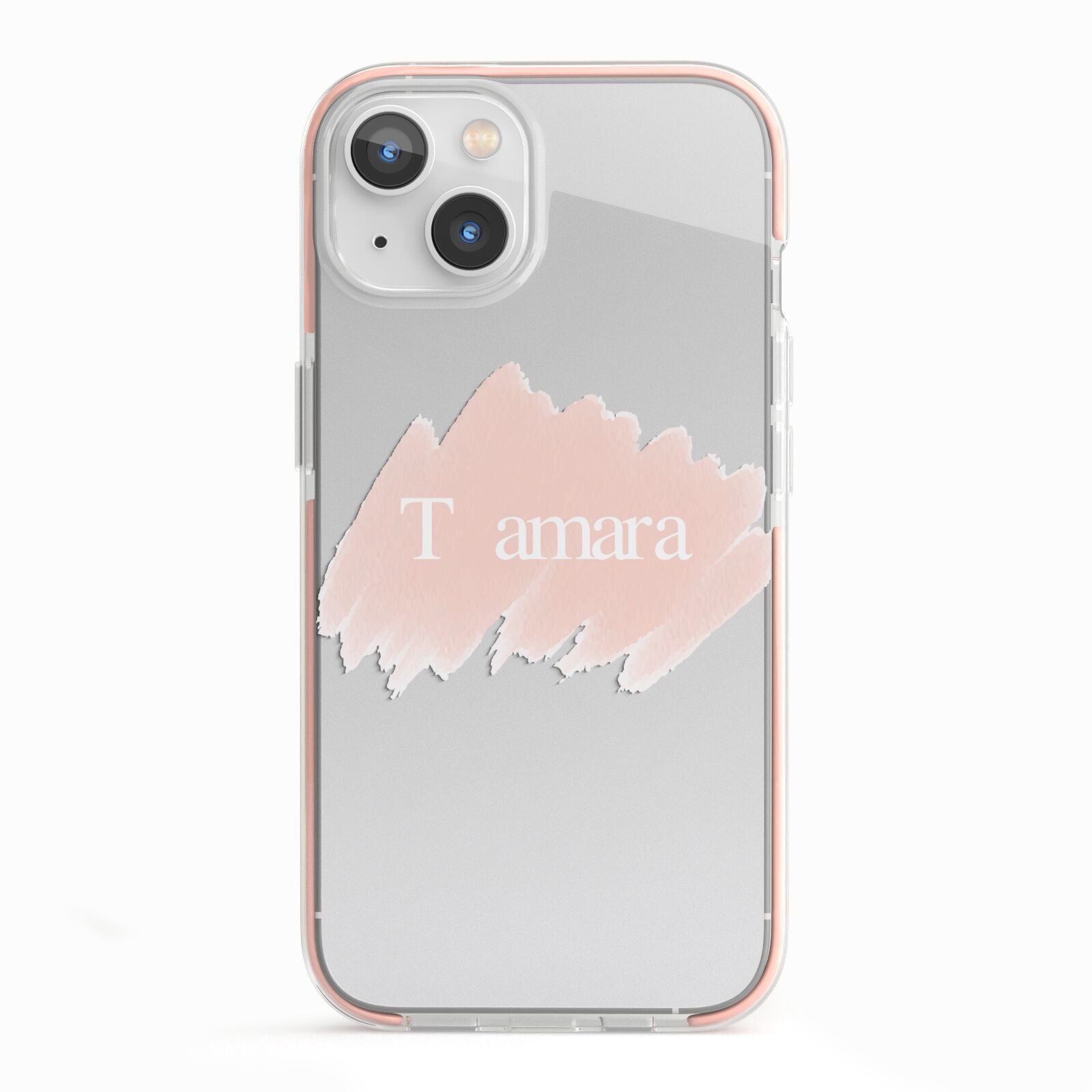 Personalised See Throiugh Clear Name iPhone 13 TPU Impact Case with Pink Edges