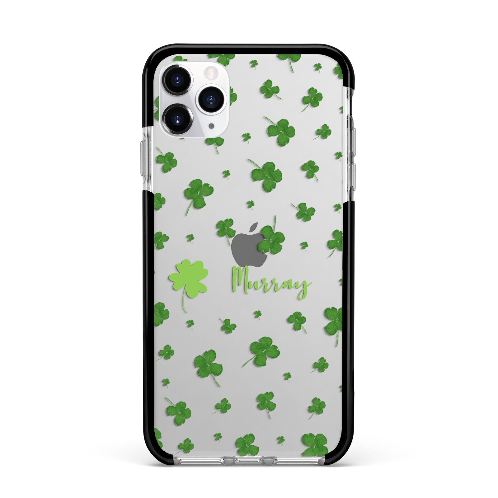 Personalised Shamrock Apple iPhone 11 Pro Max in Silver with Black Impact Case