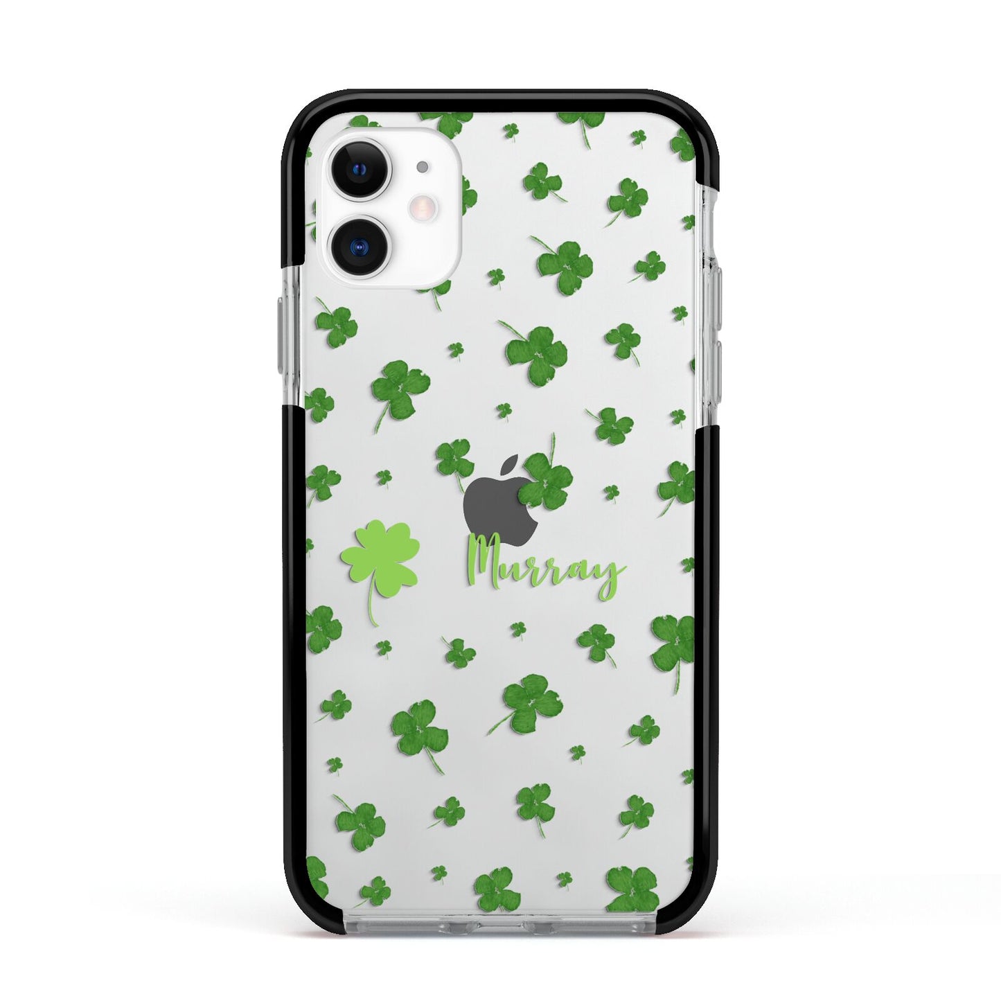 Personalised Shamrock Apple iPhone 11 in White with Black Impact Case
