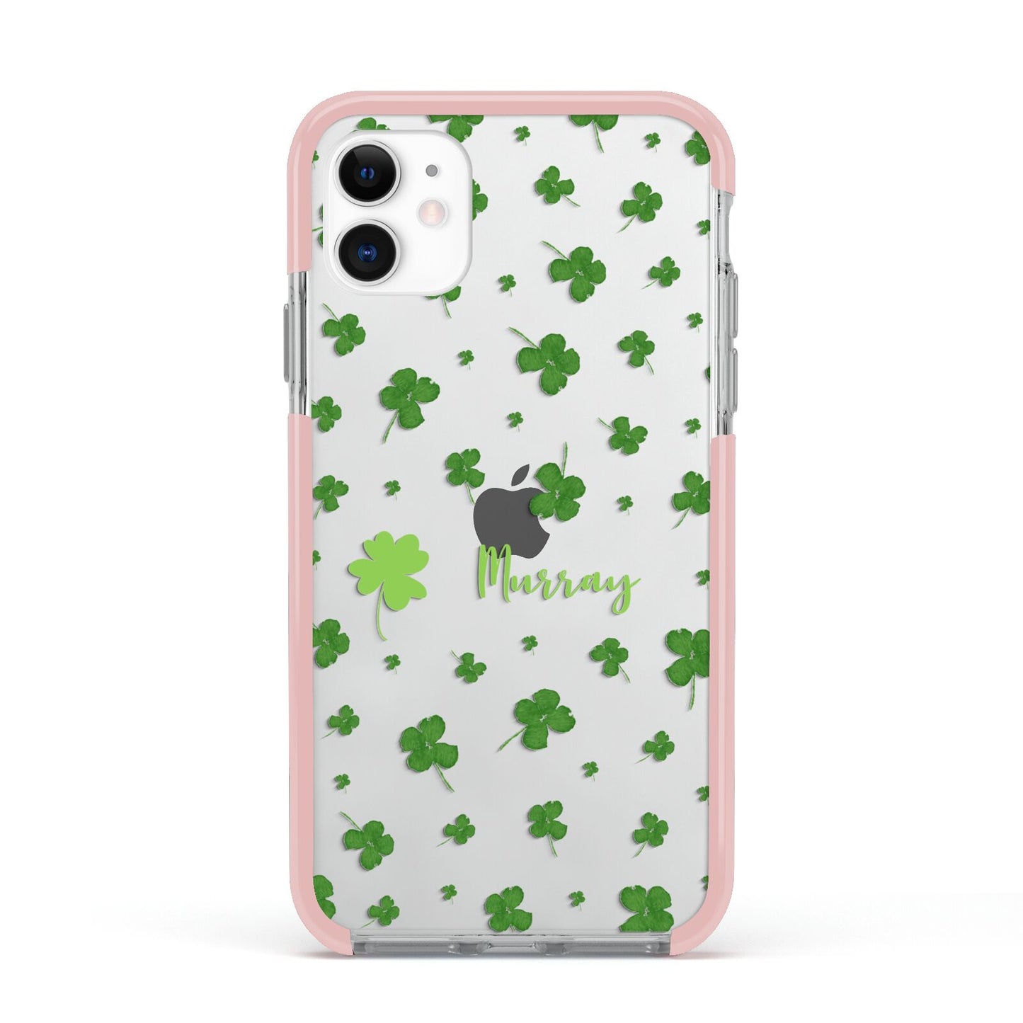 Personalised Shamrock Apple iPhone 11 in White with Pink Impact Case