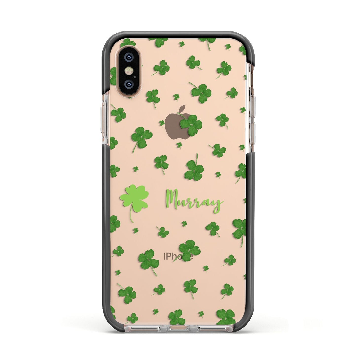Personalised Shamrock Apple iPhone Xs Impact Case Black Edge on Gold Phone