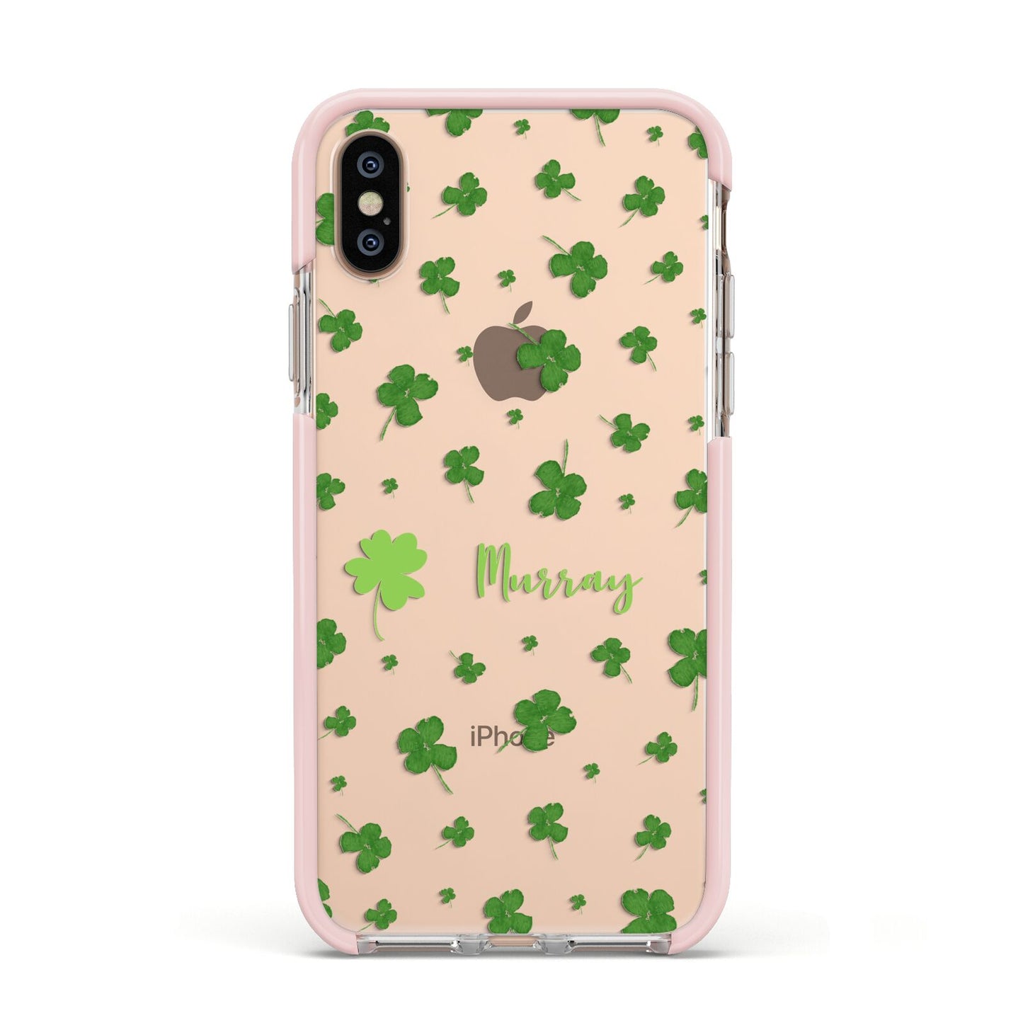 Personalised Shamrock Apple iPhone Xs Impact Case Pink Edge on Gold Phone