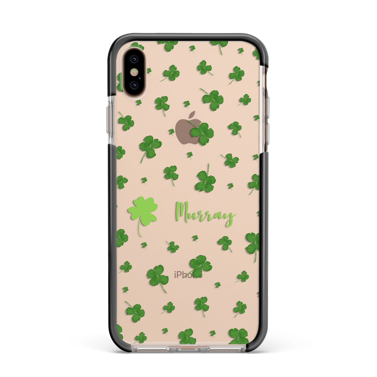 Personalised Shamrock Apple iPhone Xs Max Impact Case Black Edge on Gold Phone
