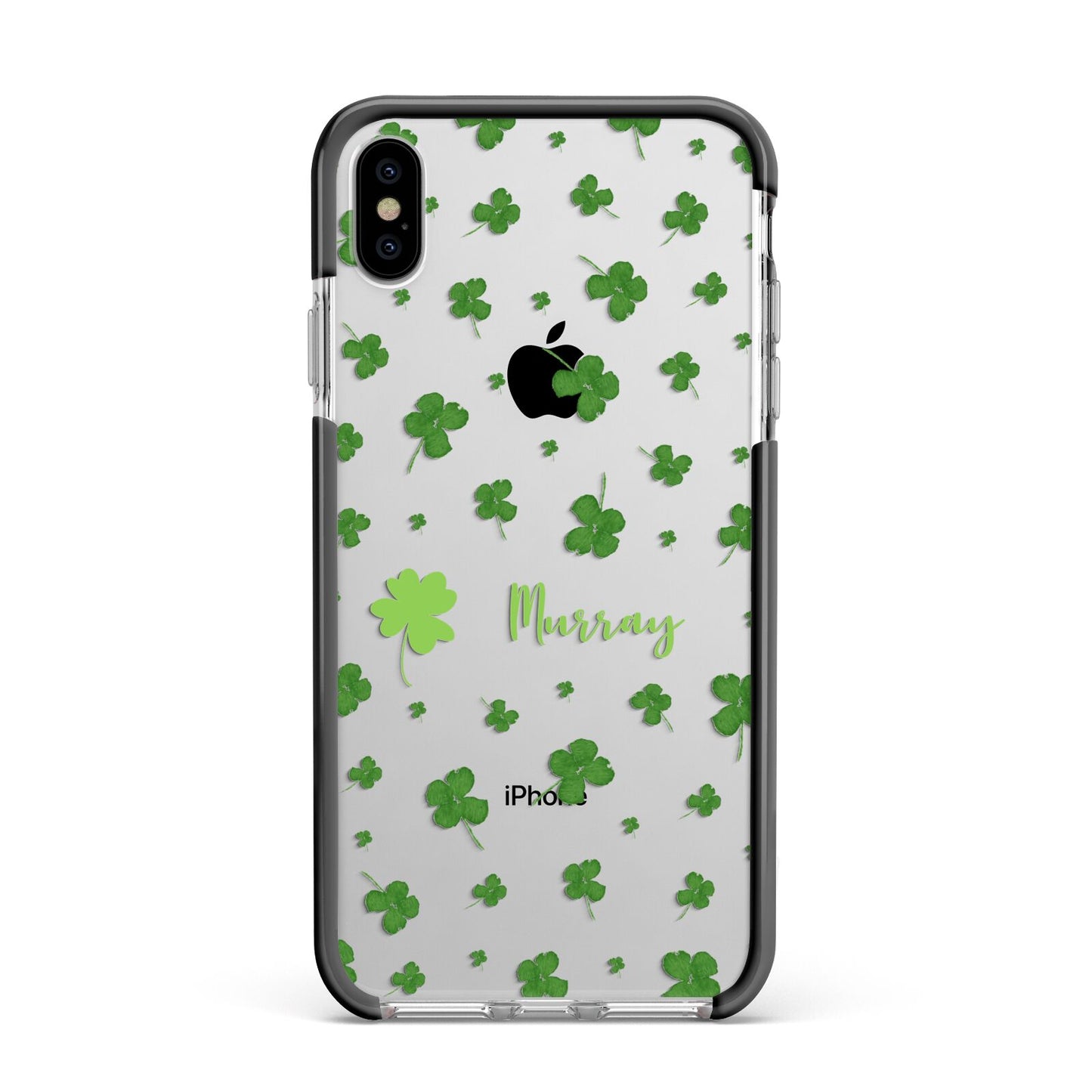 Personalised Shamrock Apple iPhone Xs Max Impact Case Black Edge on Silver Phone