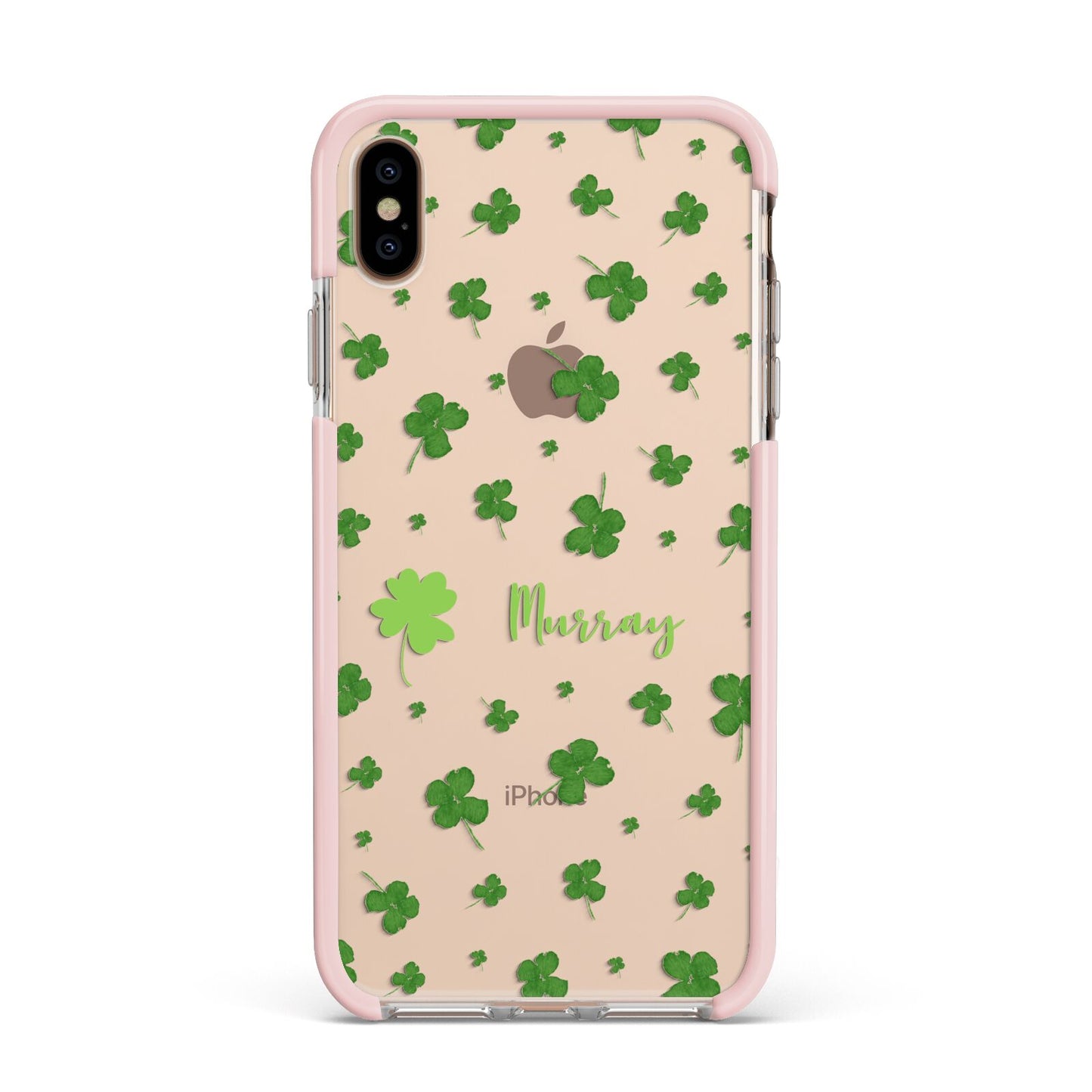 Personalised Shamrock Apple iPhone Xs Max Impact Case Pink Edge on Gold Phone