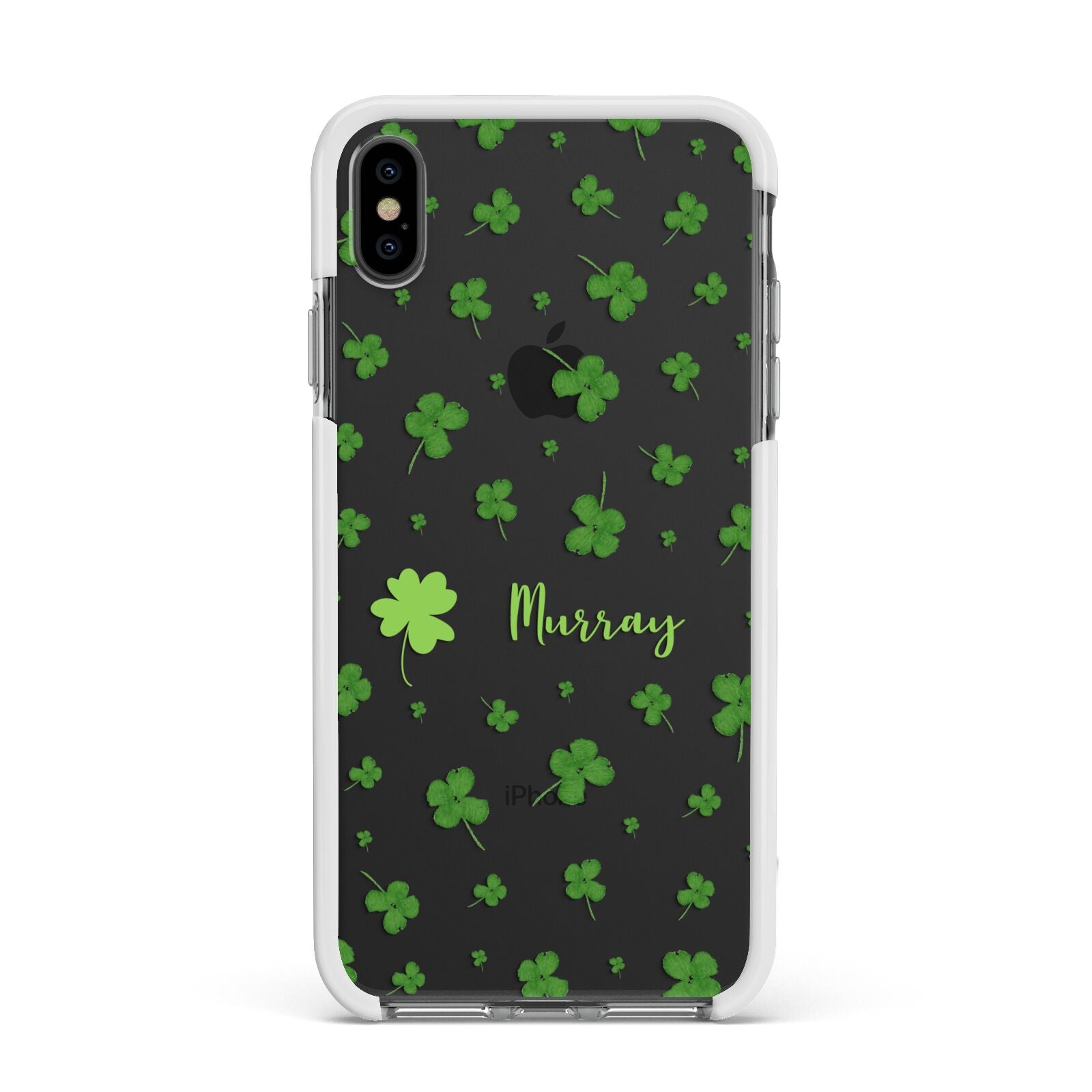 Personalised Shamrock Apple iPhone Xs Max Impact Case White Edge on Black Phone