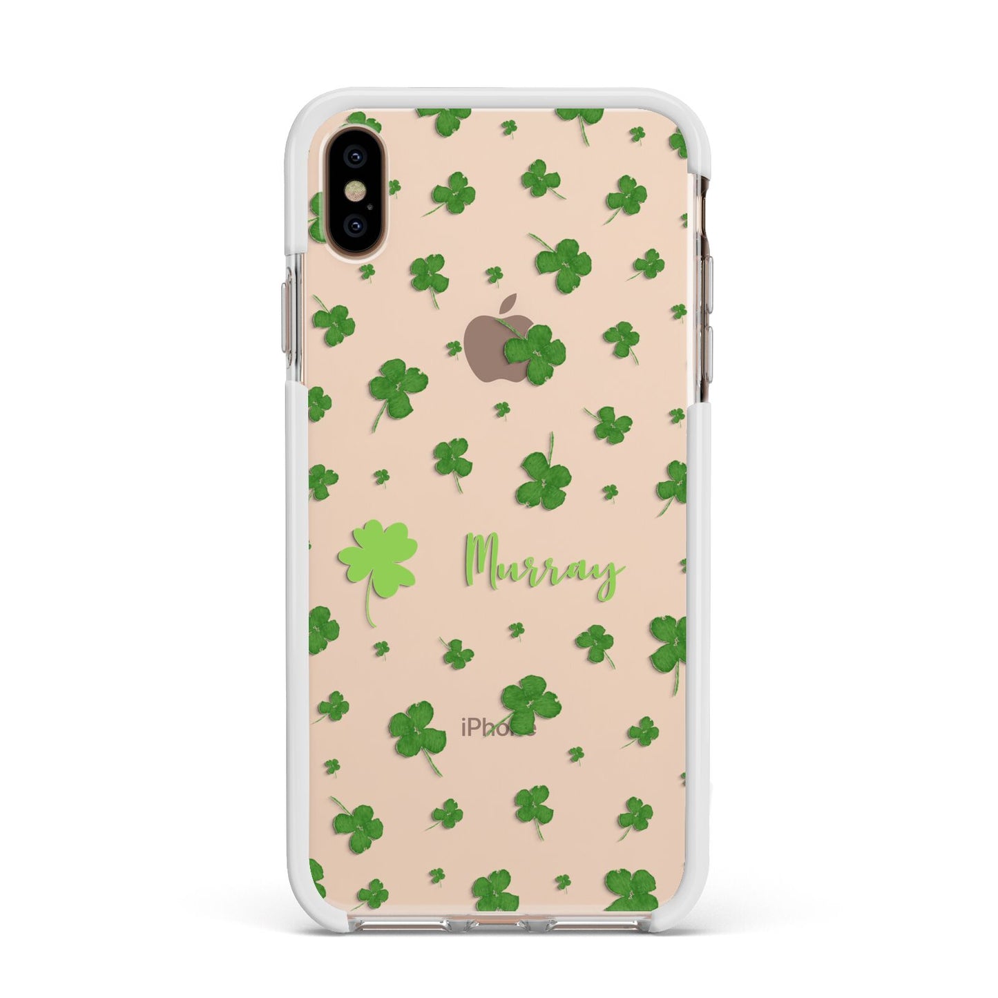 Personalised Shamrock Apple iPhone Xs Max Impact Case White Edge on Gold Phone