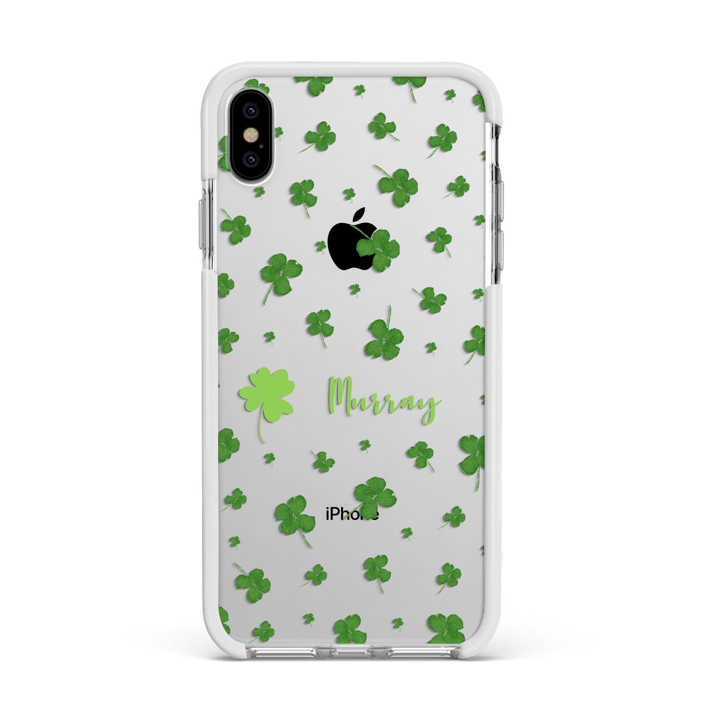 Personalised Shamrock Apple iPhone Xs Max Impact Case White Edge on Silver Phone