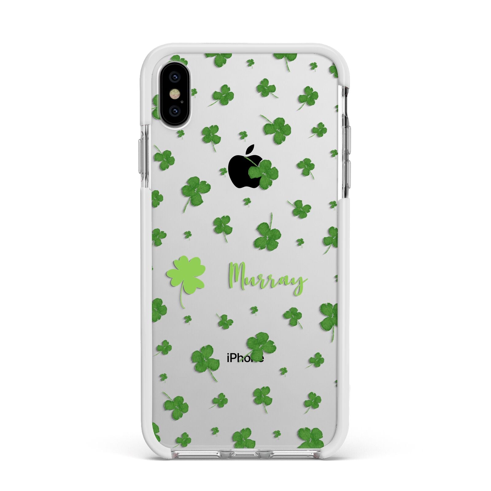 Personalised Shamrock Apple iPhone Xs Max Impact Case White Edge on Silver Phone