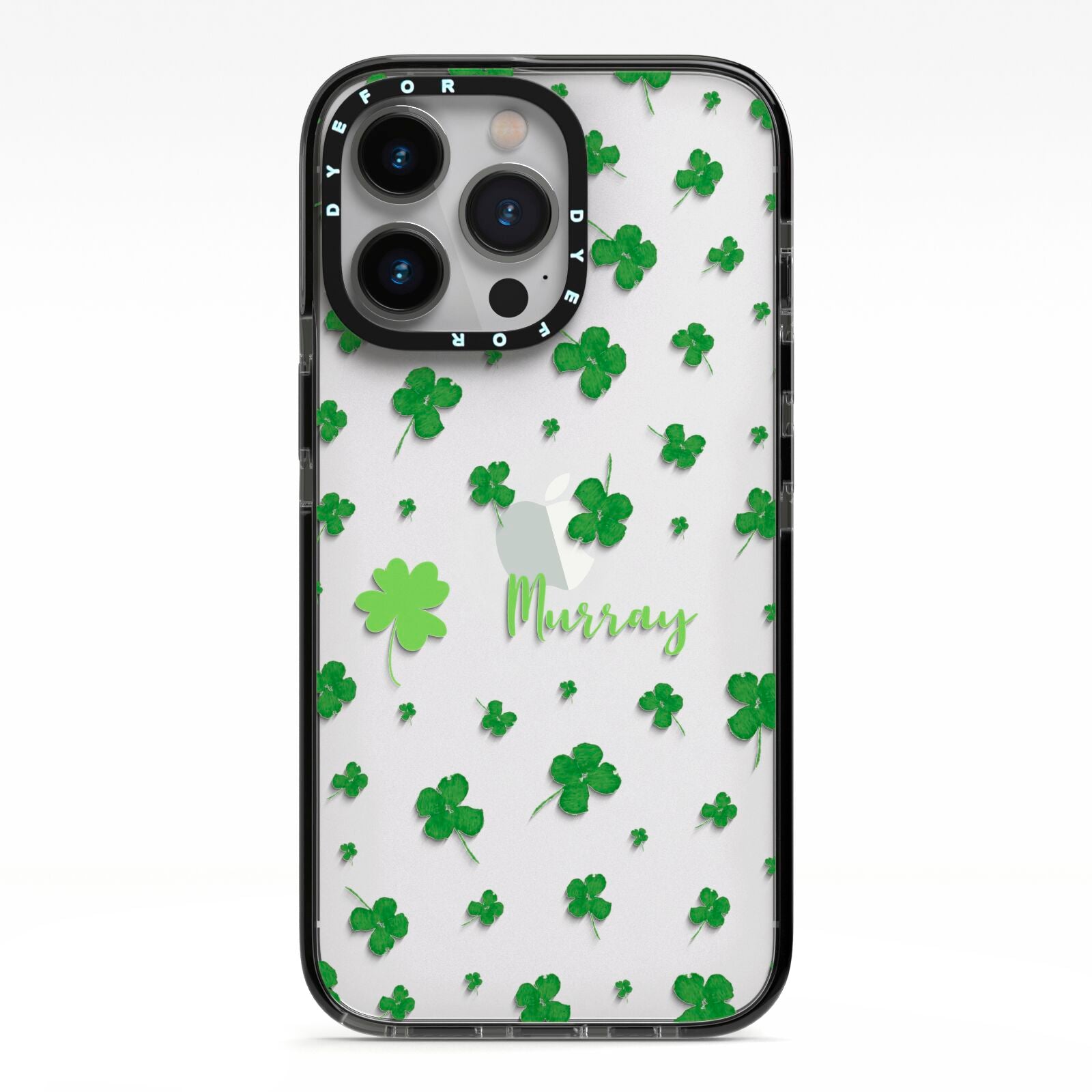 Personalised Shamrock iPhone 13 Pro Black Impact Case on Silver phone