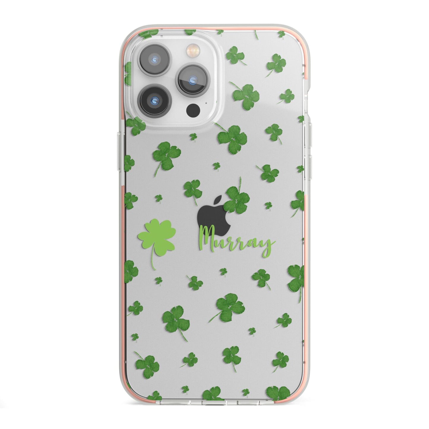 Personalised Shamrock iPhone 13 Pro Max TPU Impact Case with Pink Edges