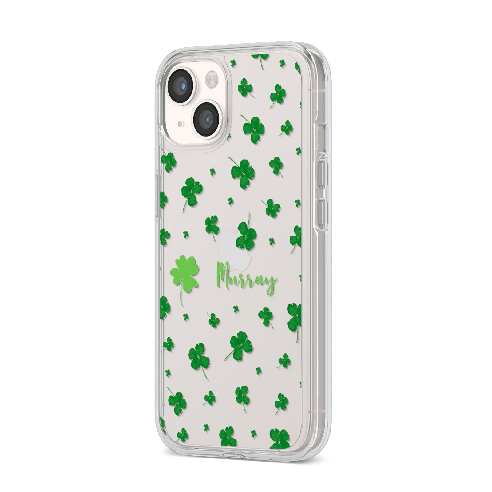 Personalised Shamrock iPhone 14 Clear Tough Case Starlight Angled Image