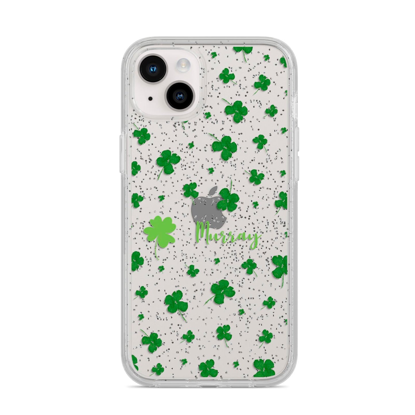 Personalised Shamrock iPhone 14 Plus Glitter Tough Case Starlight