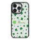 Personalised Shamrock iPhone 14 Pro Black Impact Case on Silver phone