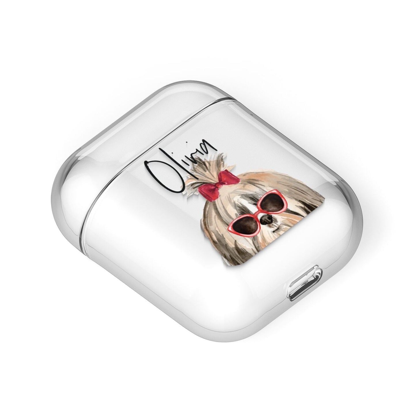 Personalised Shih Tzu Dog AirPods Case Laid Flat