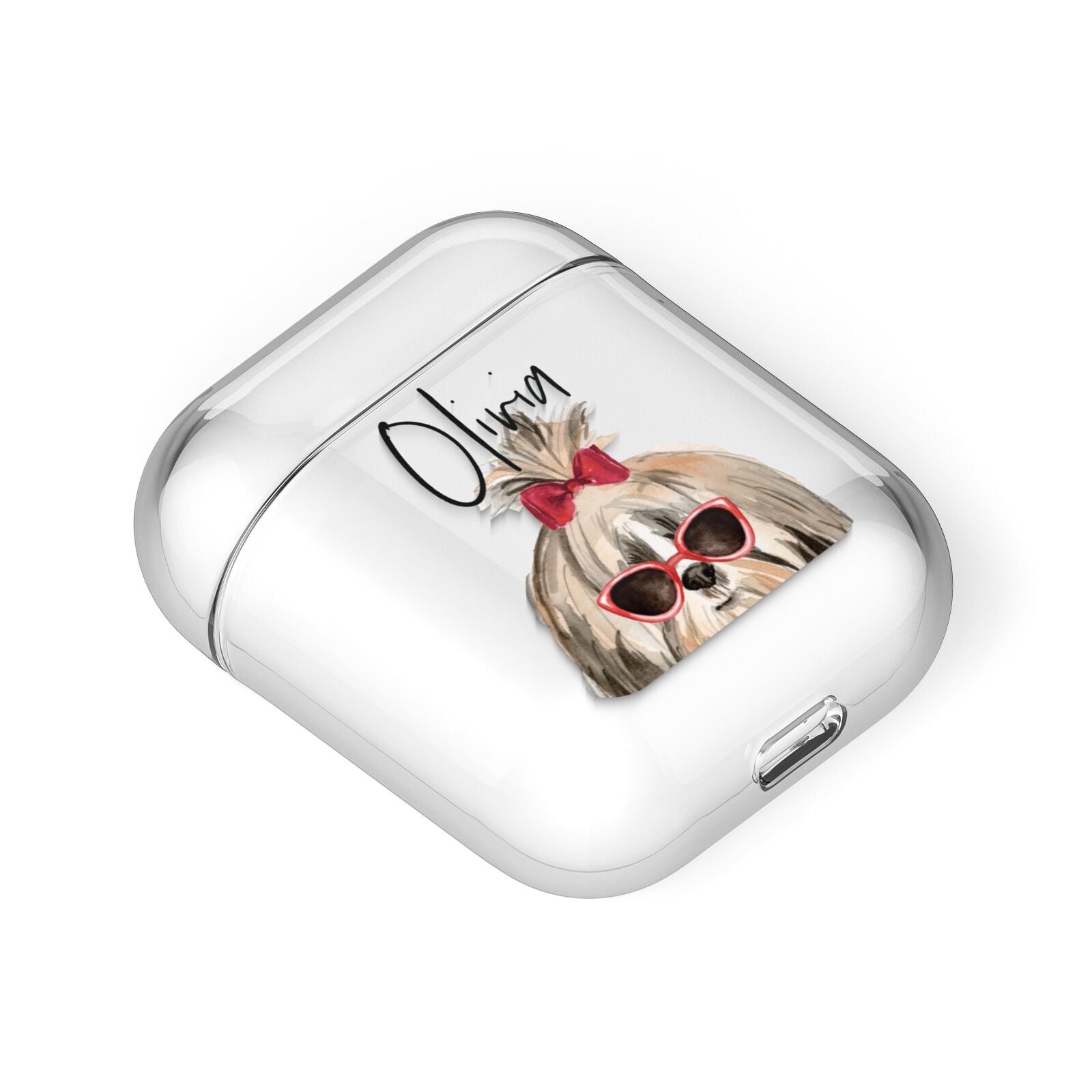 Personalised Shih Tzu Dog AirPods Case Laid Flat