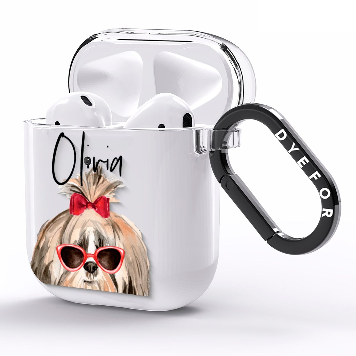 Personalised Shih Tzu Dog AirPods Clear Case Side Image