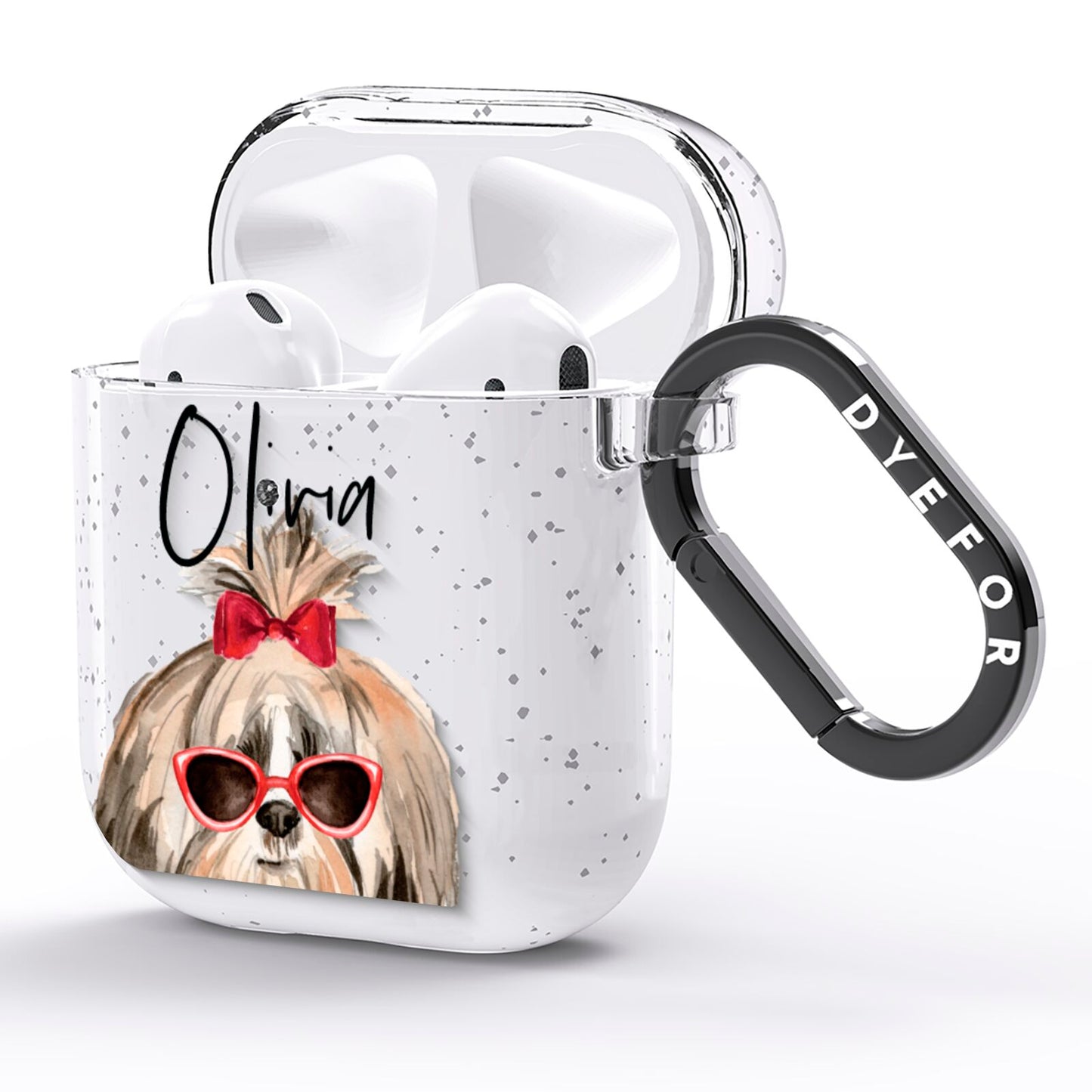 Personalised Shih Tzu Dog AirPods Glitter Case Side Image