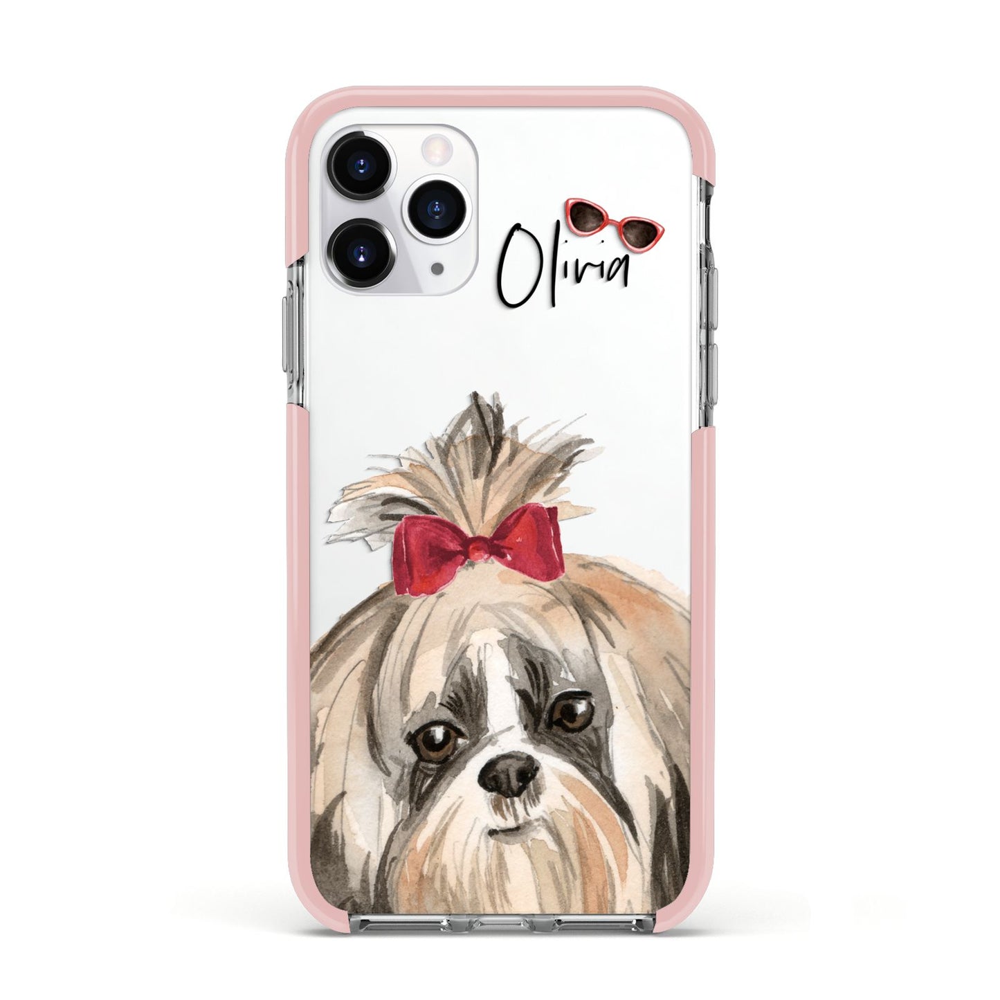 Personalised Shih Tzu Dog Apple iPhone 11 Pro in Silver with Pink Impact Case