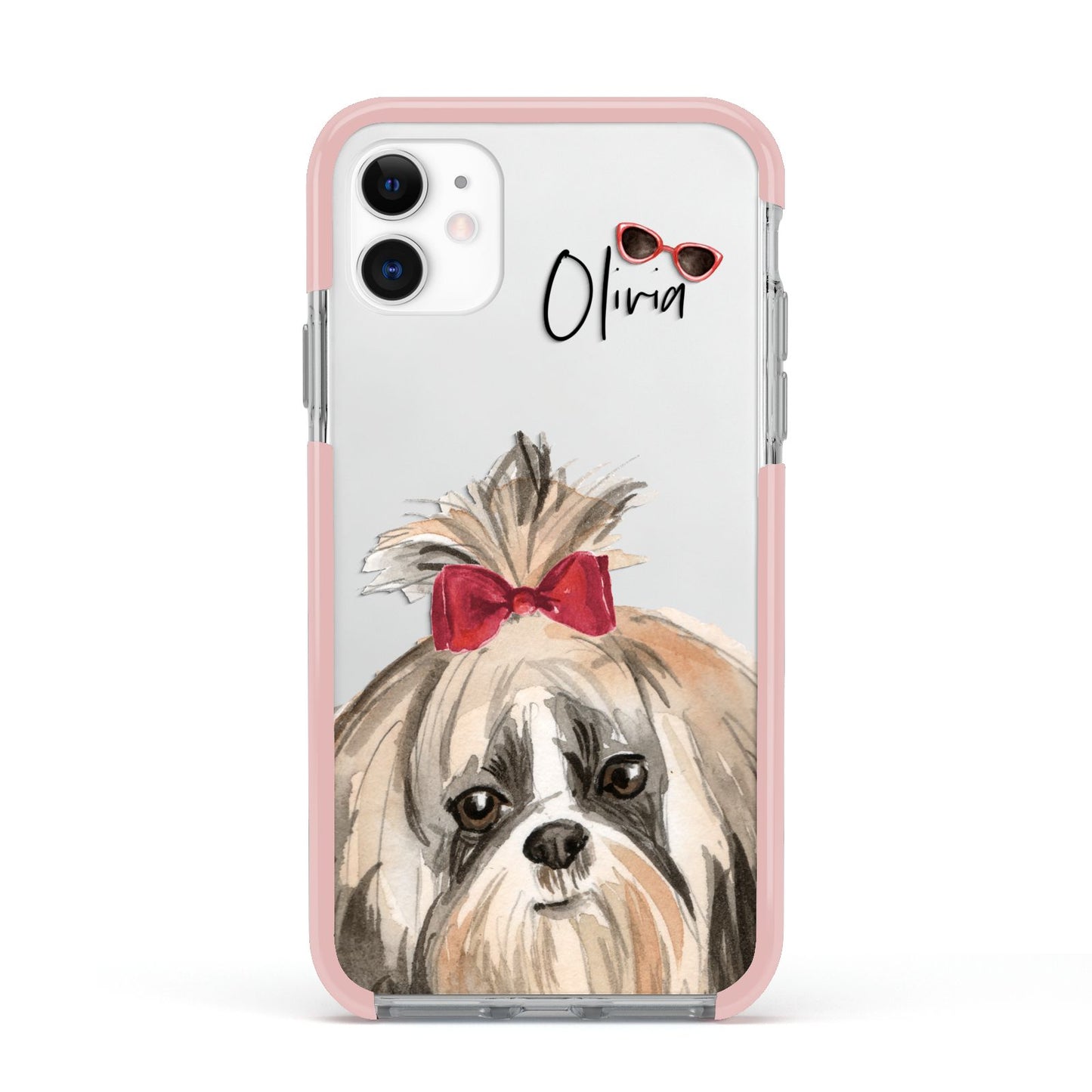 Personalised Shih Tzu Dog Apple iPhone 11 in White with Pink Impact Case