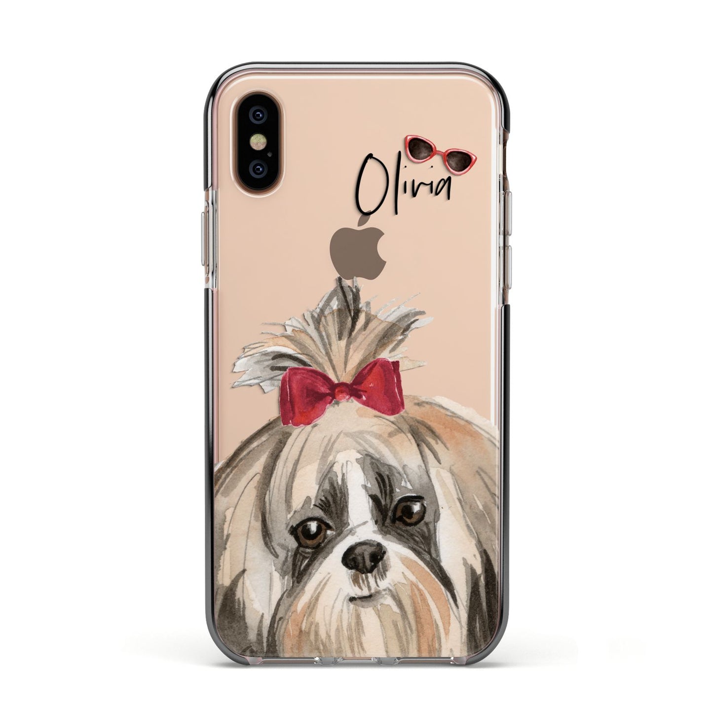 Personalised Shih Tzu Dog Apple iPhone Xs Impact Case Black Edge on Gold Phone