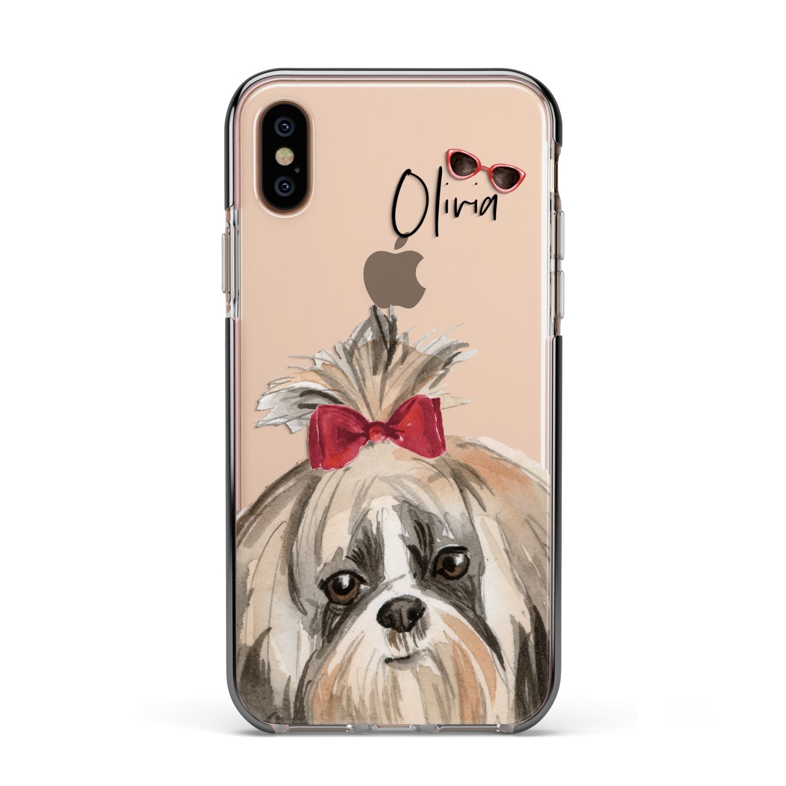 Personalised Shih Tzu Dog Apple iPhone Xs Impact Case Black Edge on Gold Phone