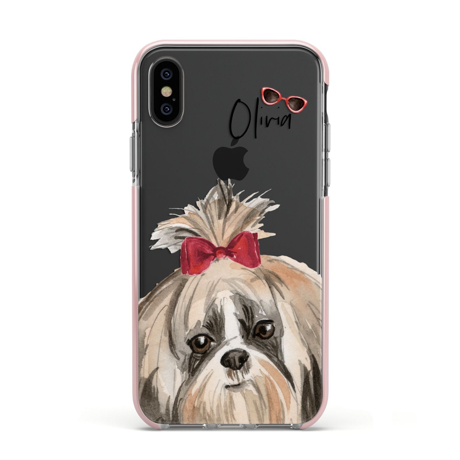 Personalised Shih Tzu Dog Apple iPhone Xs Impact Case Pink Edge on Black Phone