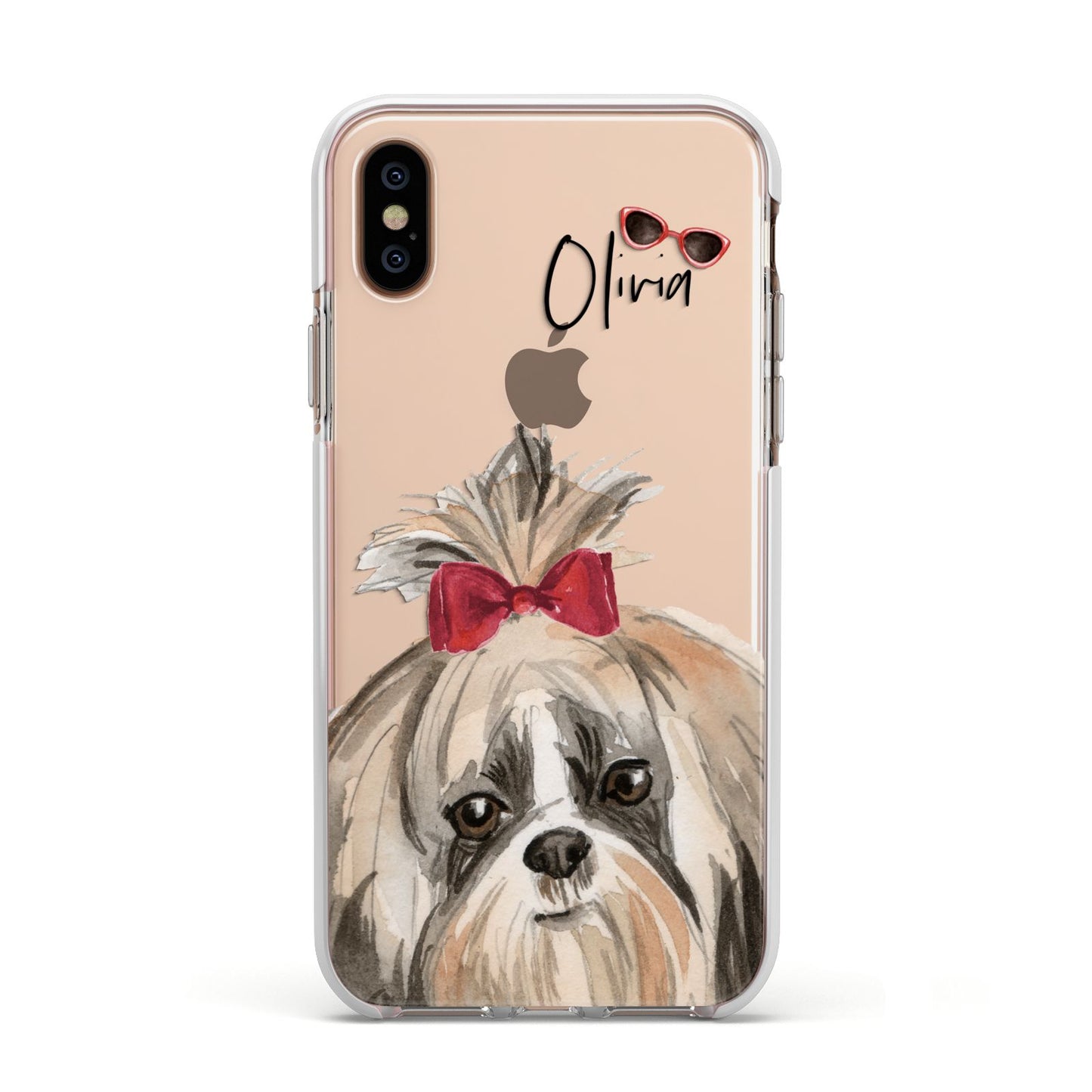 Personalised Shih Tzu Dog Apple iPhone Xs Impact Case White Edge on Gold Phone