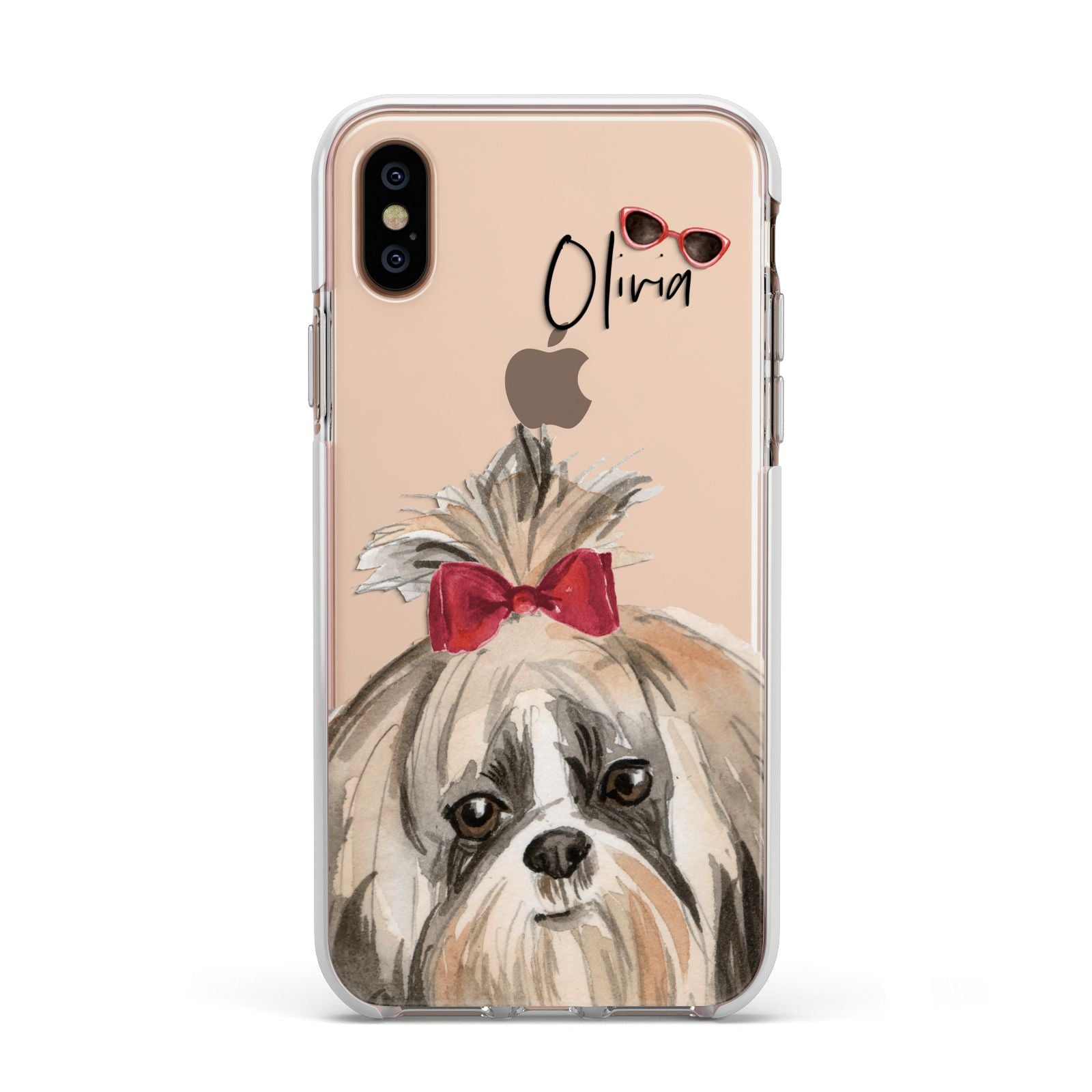 Personalised Shih Tzu Dog Apple iPhone Xs Impact Case White Edge on Gold Phone