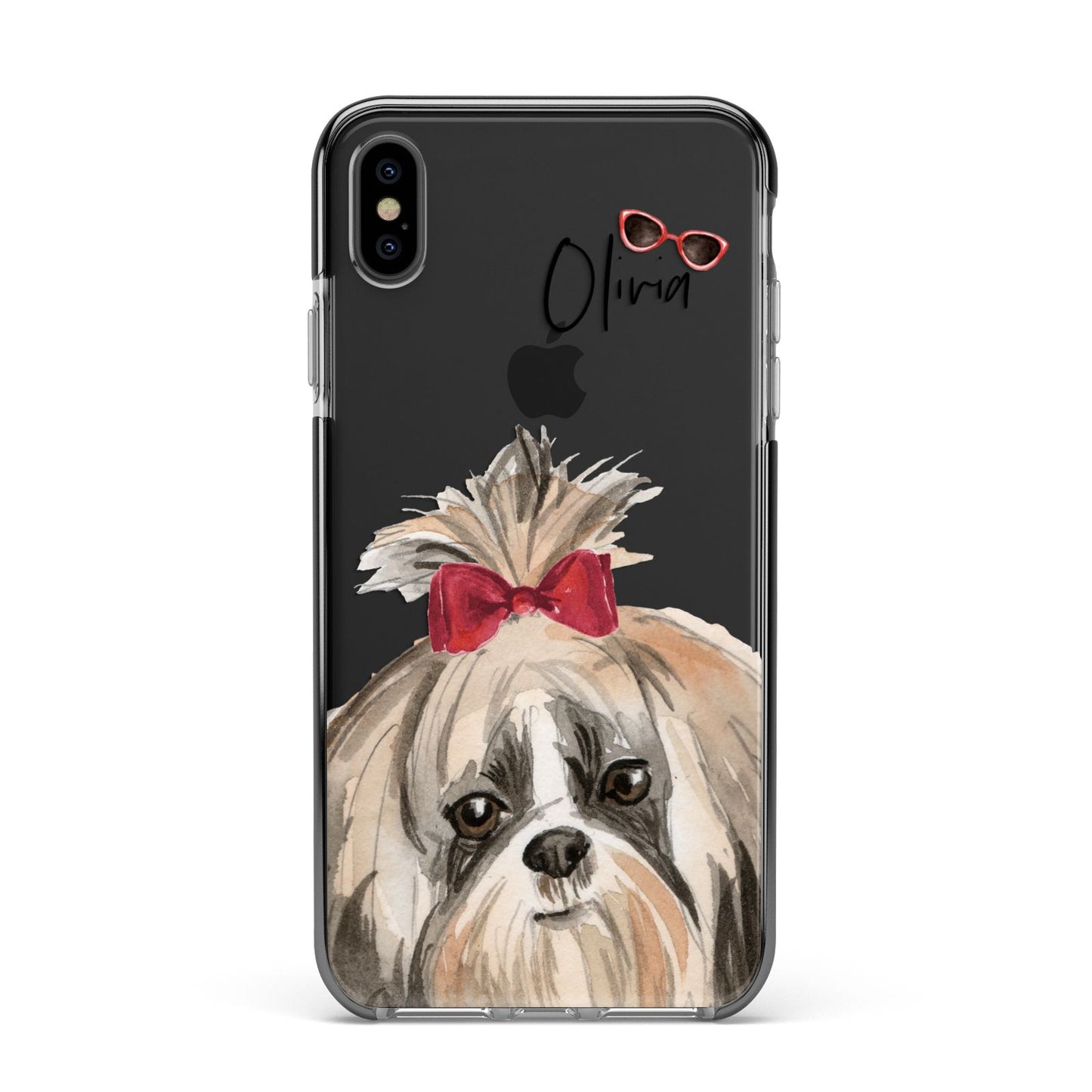 Personalised Shih Tzu Dog Apple iPhone Xs Max Impact Case Black Edge on Black Phone