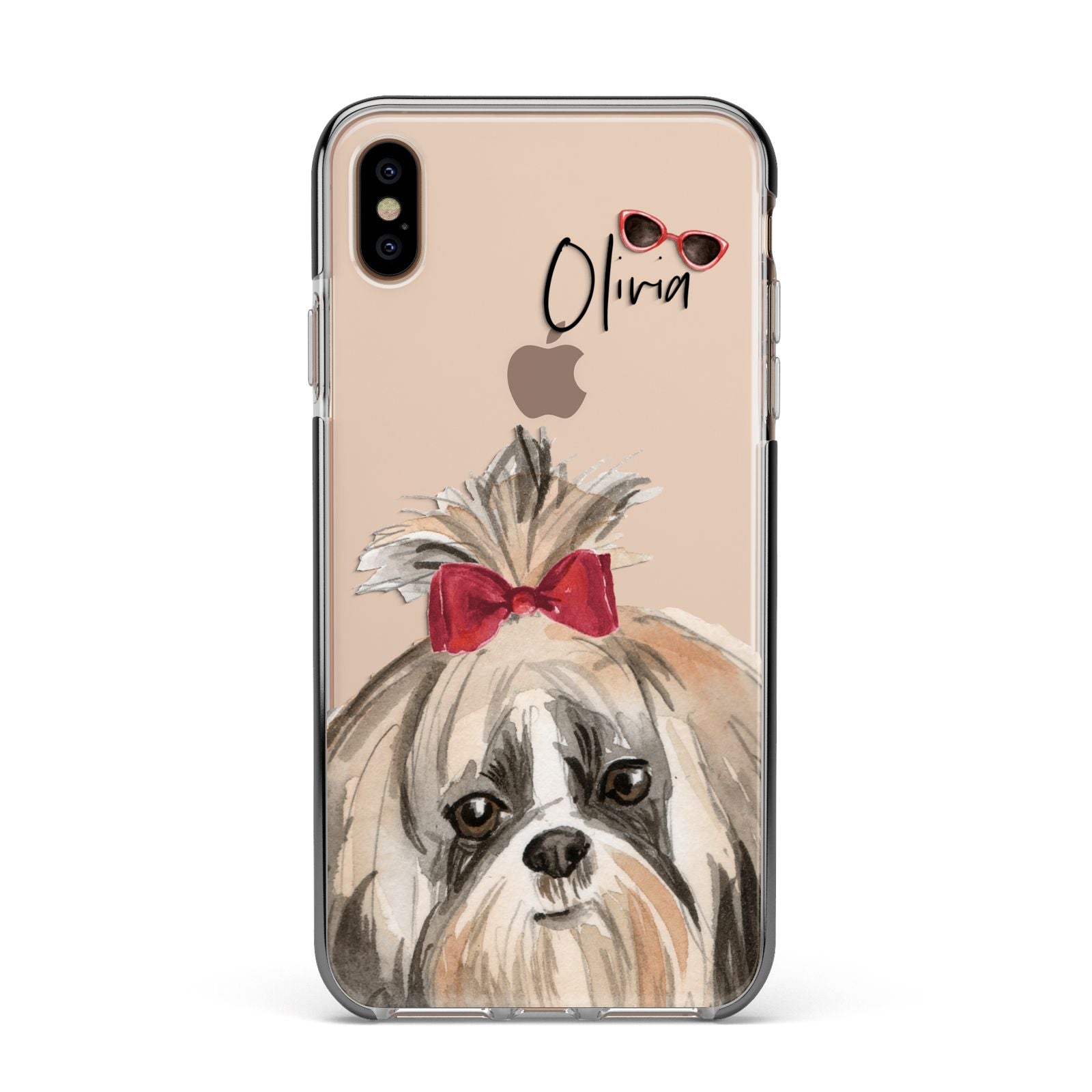 Personalised Shih Tzu Dog Apple iPhone Xs Max Impact Case Black Edge on Gold Phone