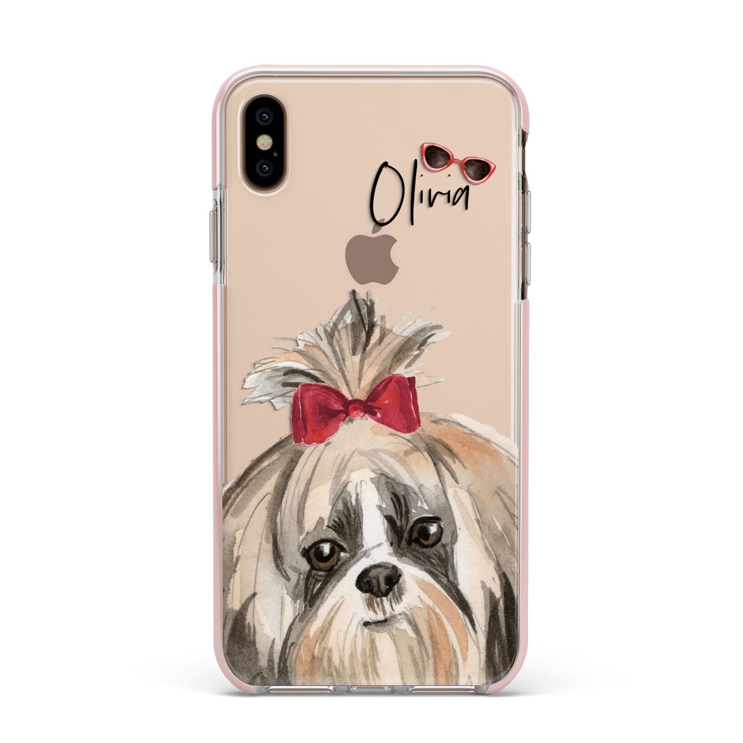 Personalised Shih Tzu Dog Apple iPhone Xs Max Impact Case Pink Edge on Gold Phone