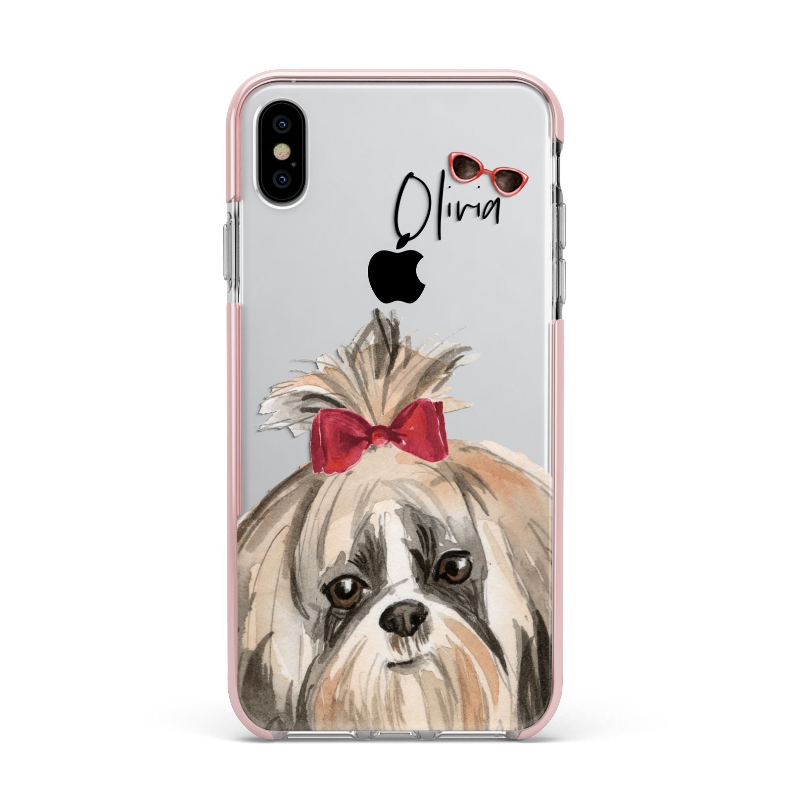 Personalised Shih Tzu Dog Apple iPhone Xs Max Impact Case Pink Edge on Silver Phone