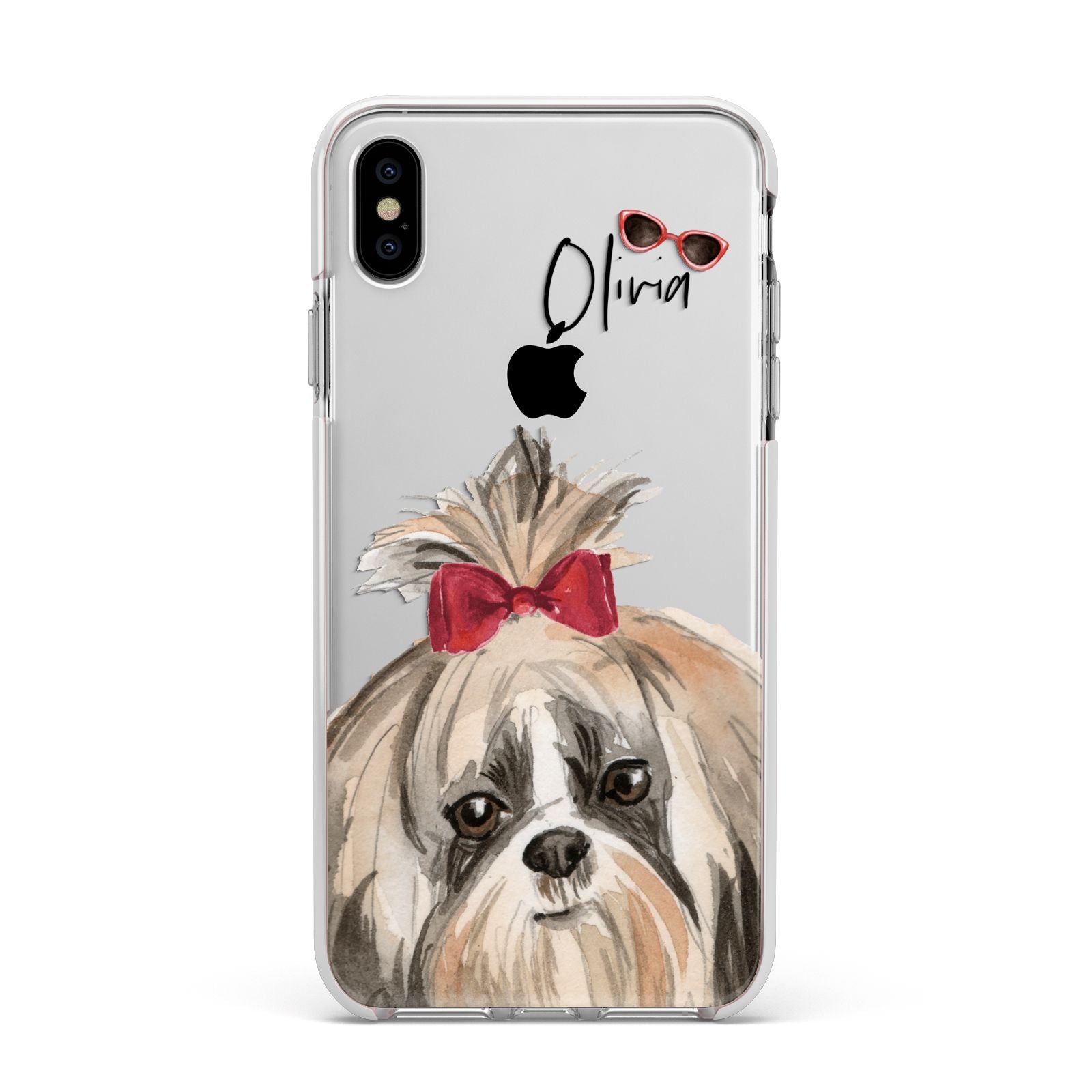 Personalised Shih Tzu Dog Apple iPhone Xs Max Impact Case White Edge on Silver Phone