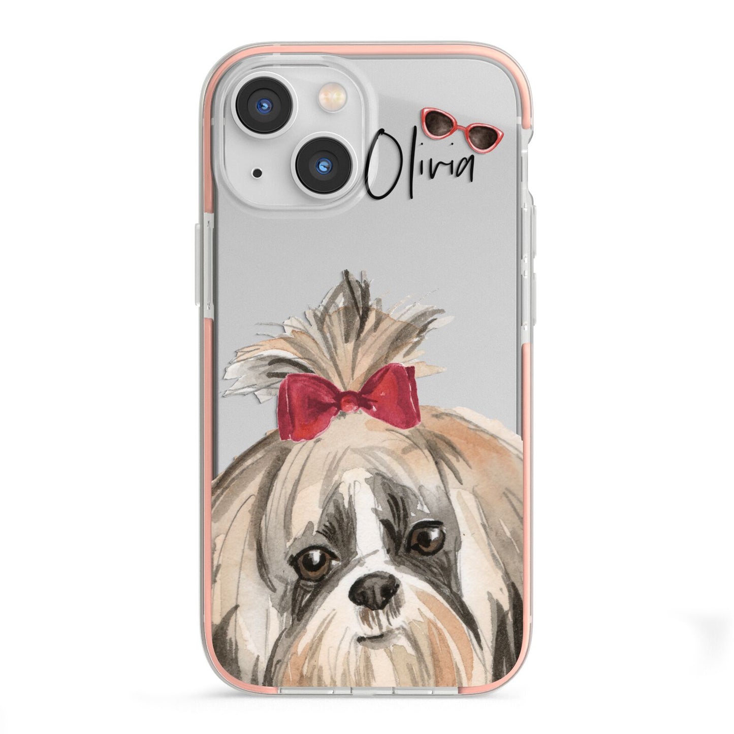 Personalised Shih Tzu Dog iPhone 13 Mini TPU Impact Case with Pink Edges