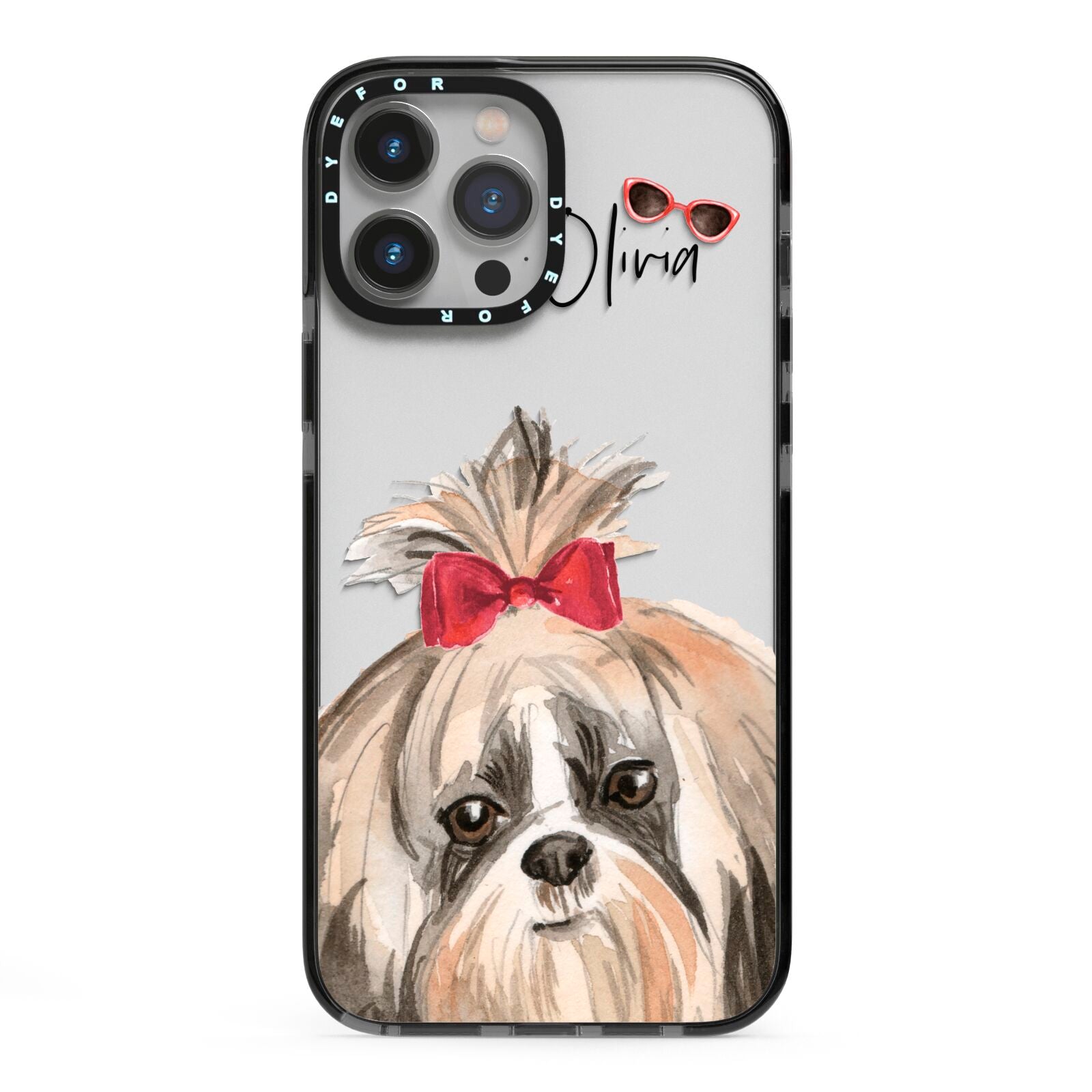 Personalised Shih Tzu Dog iPhone 13 Pro Max Black Impact Case on Silver phone