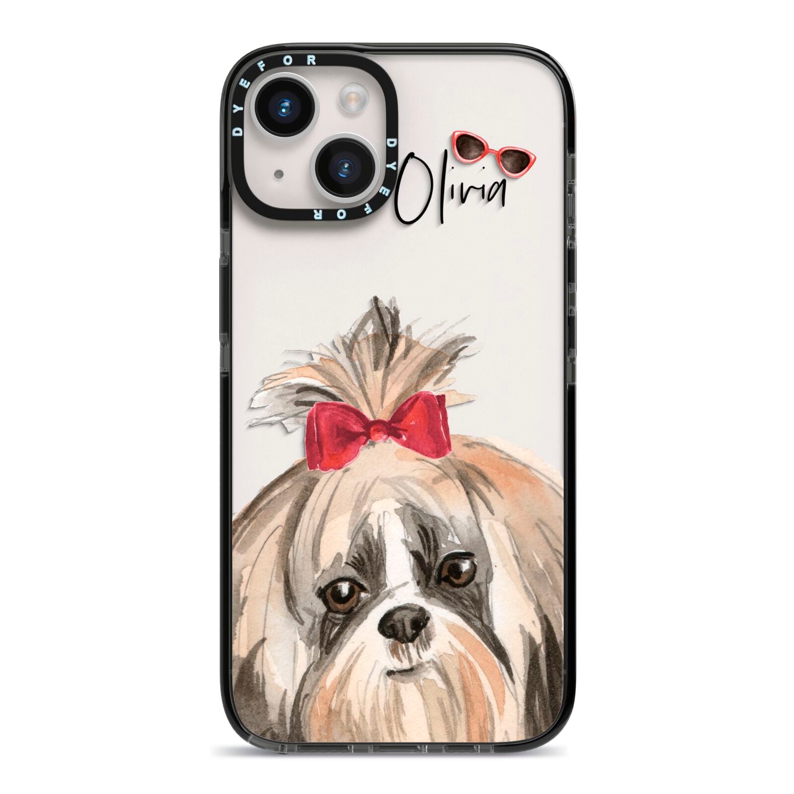 Personalised Shih Tzu Dog iPhone 14 Black Impact Case on Silver phone