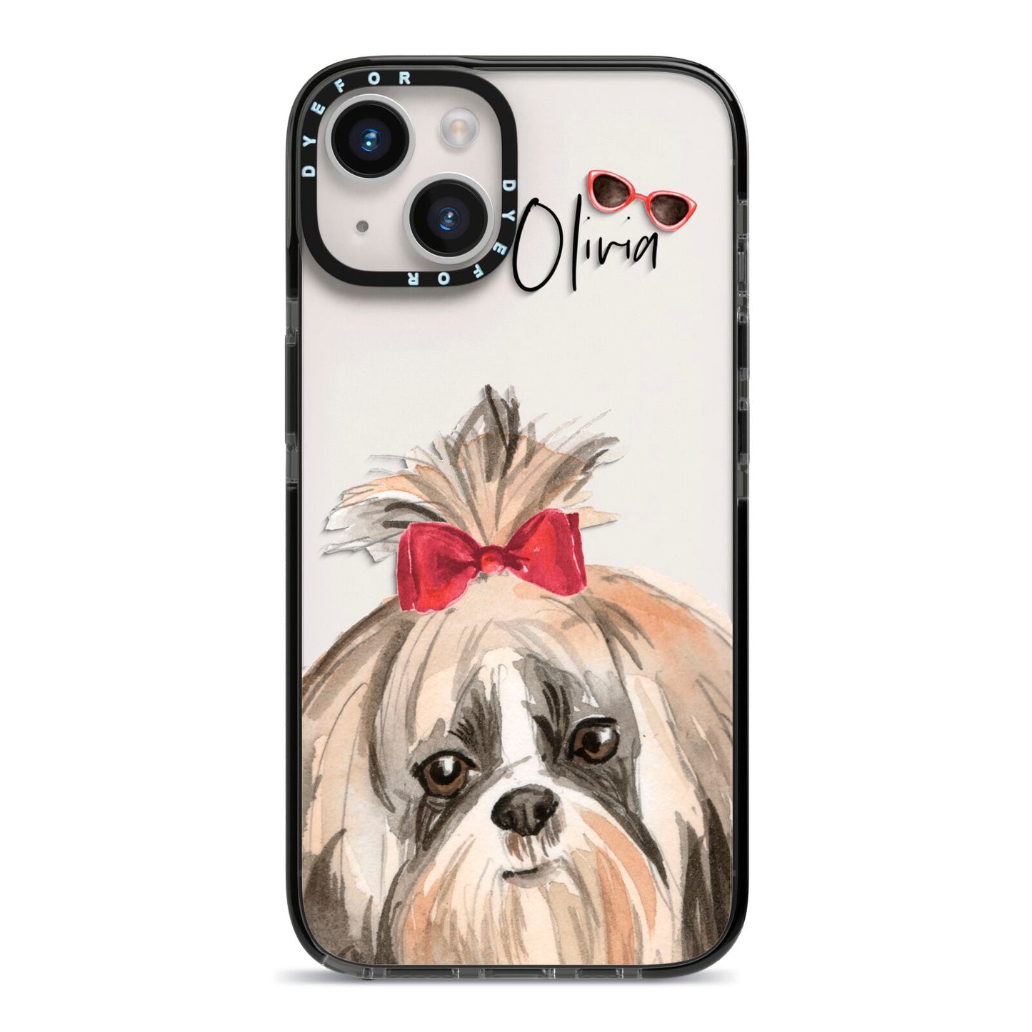 Personalised Shih Tzu Dog iPhone 14 Black Impact Case on Silver phone