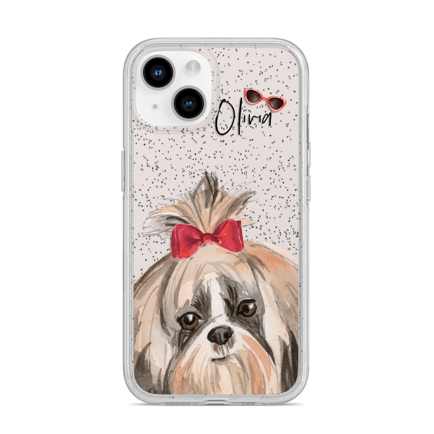 Personalised Shih Tzu Dog iPhone 14 Glitter Tough Case Starlight