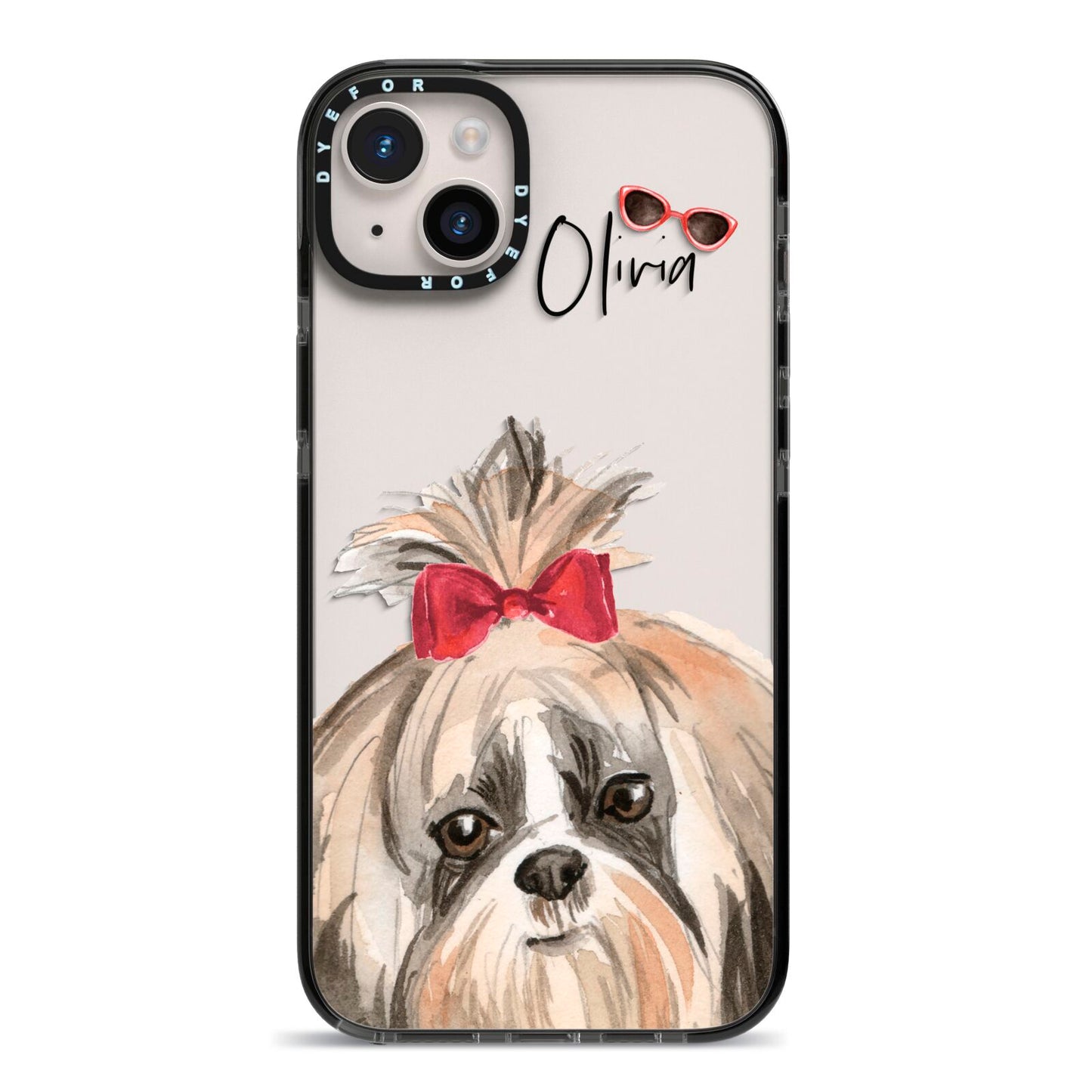 Personalised Shih Tzu Dog iPhone 14 Plus Black Impact Case on Silver phone