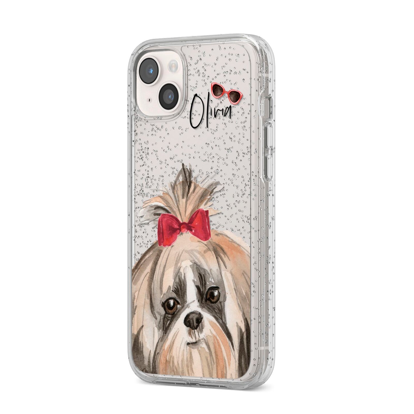Personalised Shih Tzu Dog iPhone 14 Plus Glitter Tough Case Starlight Angled Image