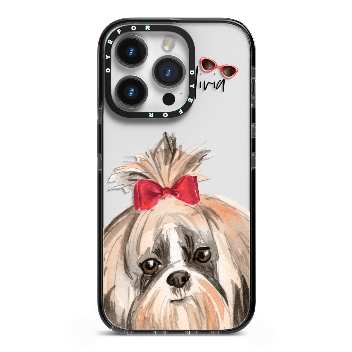 Personalised Shih Tzu Dog iPhone 14 Pro Black Impact Case on Silver phone