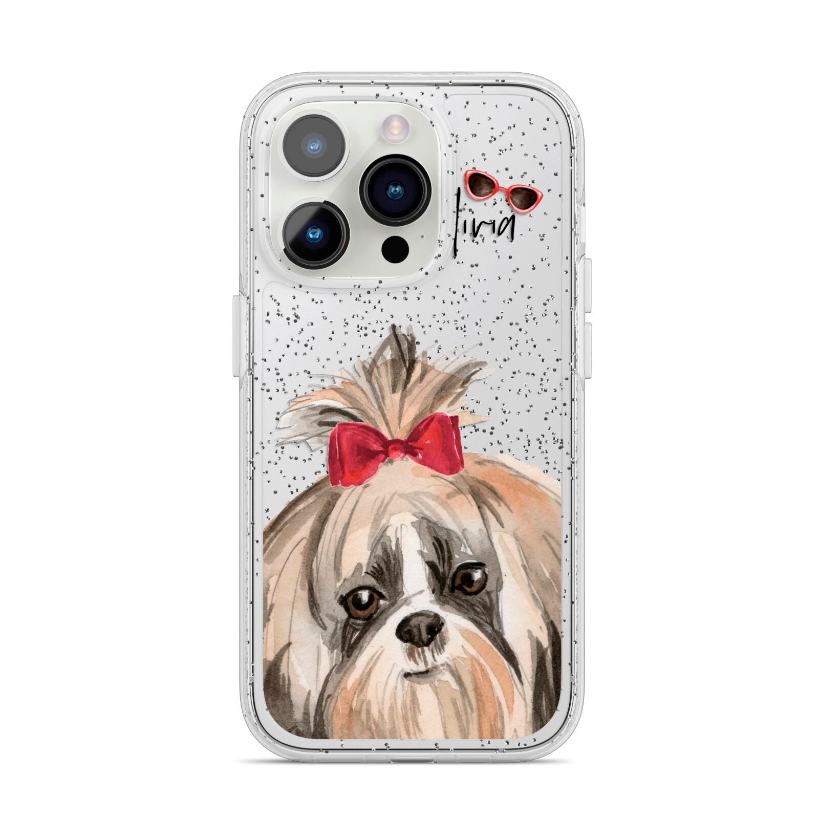 Personalised Shih Tzu Dog iPhone 14 Pro Glitter Tough Case Silver