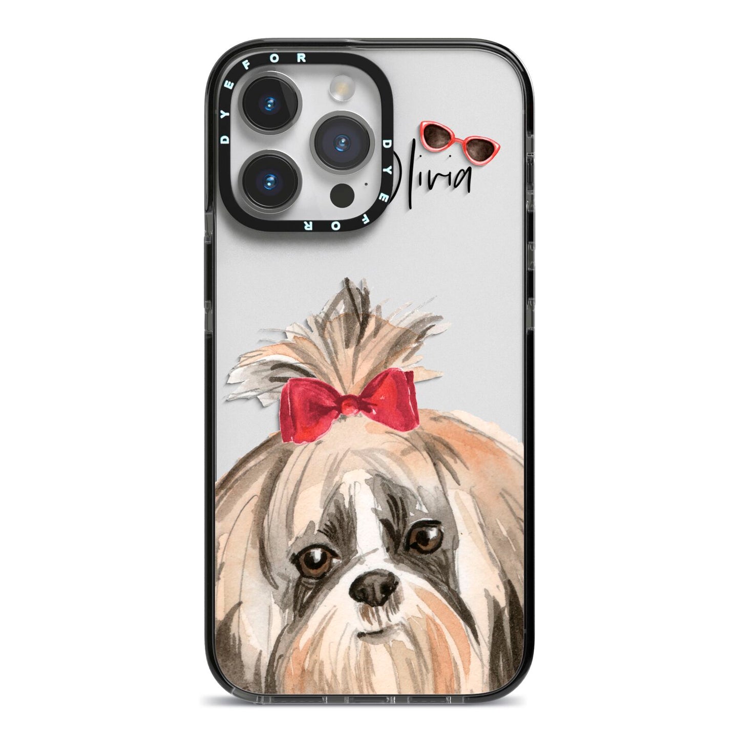 Personalised Shih Tzu Dog iPhone 14 Pro Max Black Impact Case on Silver phone