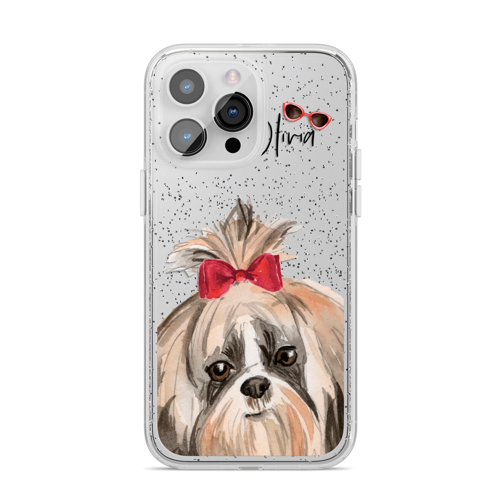 Personalised Shih Tzu Dog iPhone 14 Pro Max Glitter Tough Case Silver
