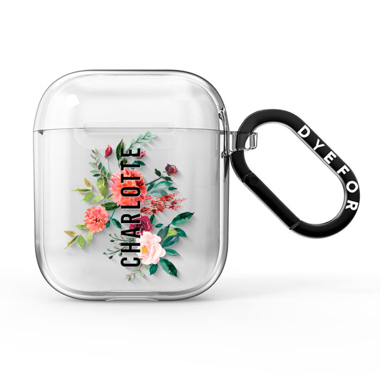 Personalised Side Name Clear Floral AirPods Clear Case