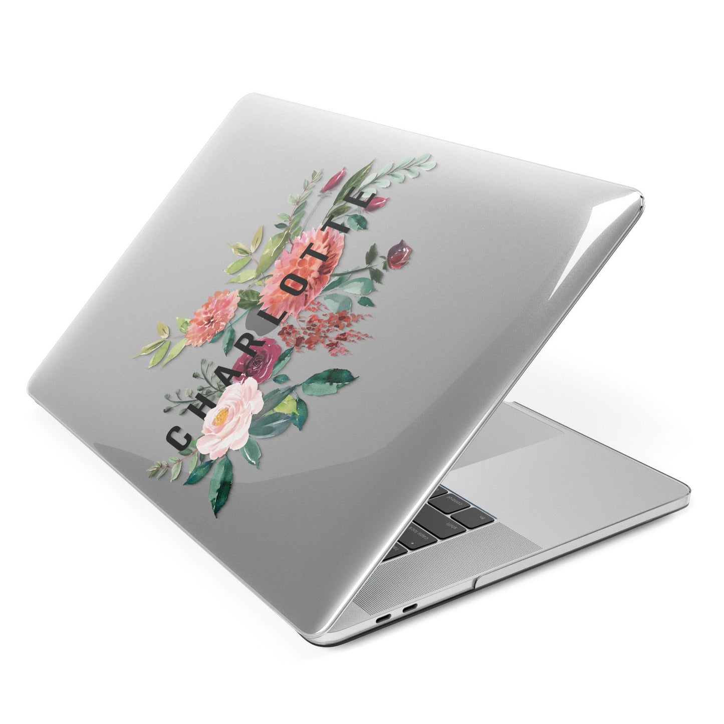 Personalised Side Name Clear Floral Apple MacBook Case Side View