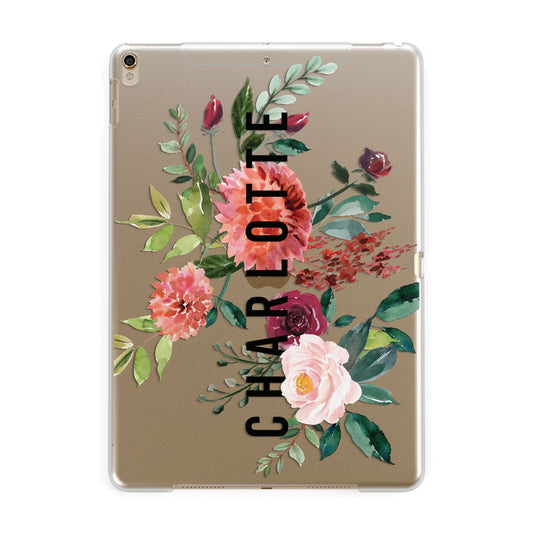 Personalised Side Name Clear Floral Apple iPad Gold Case